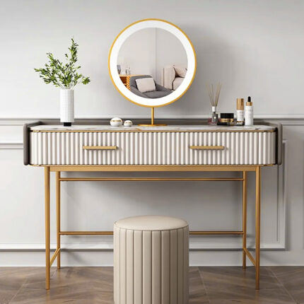 1200mm Modern Off White Makeup Vanity Stone Top 2-Drawer Dressing Table