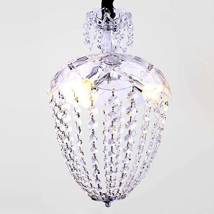 3-Light Crystal & Glass Chandeliers Ceiling Lighting Novelty Style in Chrome with Rod