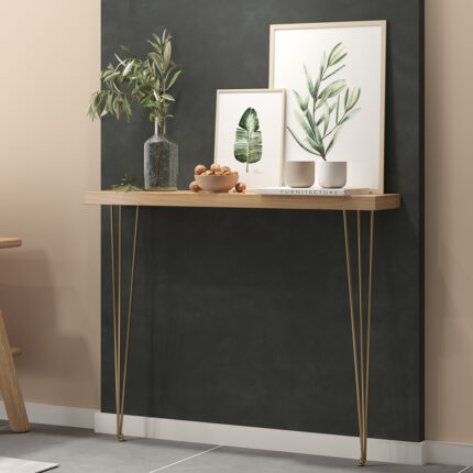 39.4" Rustic Narrow Rectangular Console Table with Wooden Top & Metal Hairpin Legs