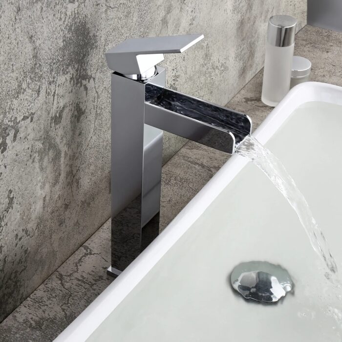 Chrome Single Handle Waterfall Bathroom Vessel Sink Faucet Solid Brass Modern