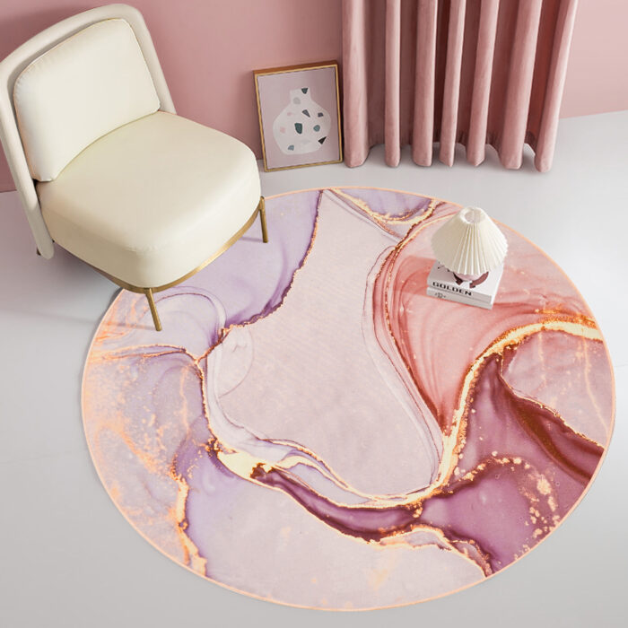 Modern Pink and Gold Abstract Round Area Rug 1200mm x 1200mm Flowing Pattern