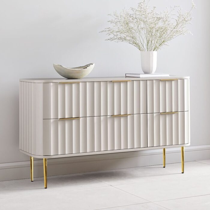 47"W Modern 6-Drawer White Bedroom Dresser for Storage in Gold