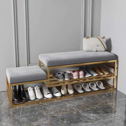 Modern Entryway Bench with Shoe Storage Velvet Upholstered Bench-Gray