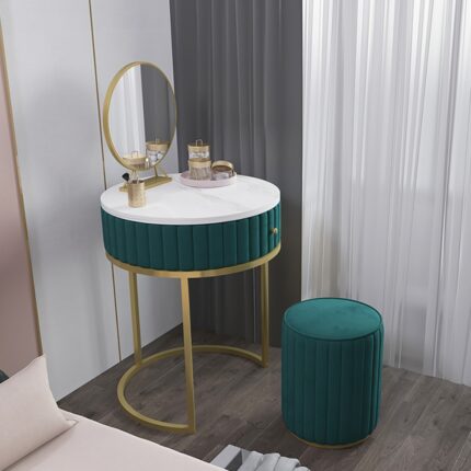 Modern Makeup Vanity Set Velvet Upholstered Small Dressing Table Mirror&Stool Included