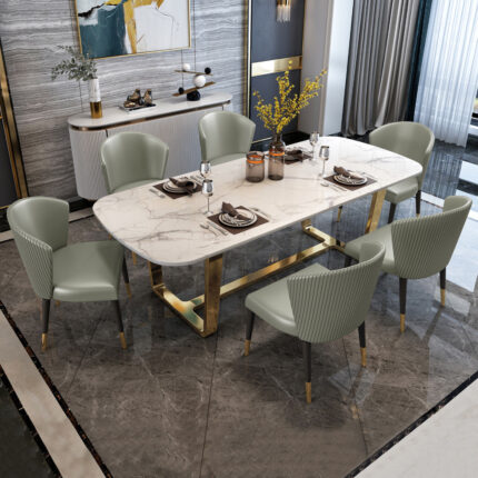 63" Modern Dining Table with Marble Top & Stainless Steel Base