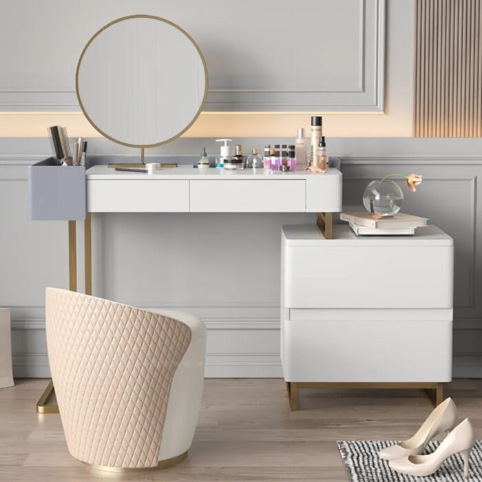 39.4" Modern White Makeup Vanity with 2 Drawers Mirror Included