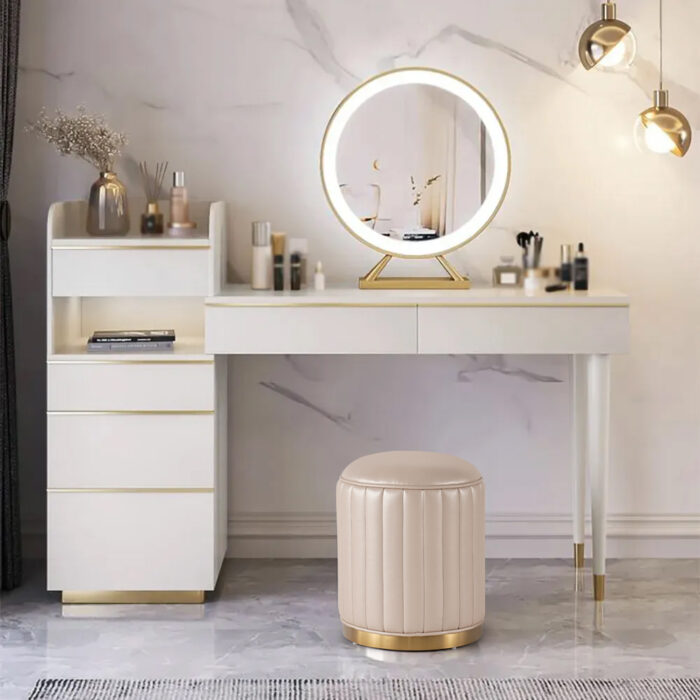 Off-white Makeup Vanity Set Dressing Table with Lighted Mirror Cabinet & Stool Included