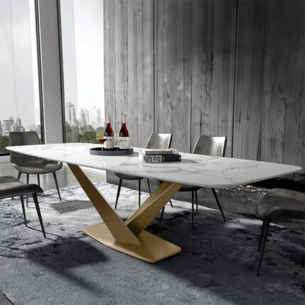 63" Modern White Marble Rectangular Dining Table with Stainless Steel X-Base