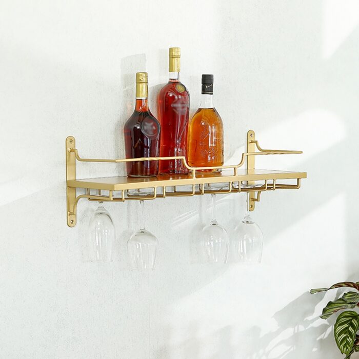 Modern Wall Mounted Wine Rack Glass Rack in Gold