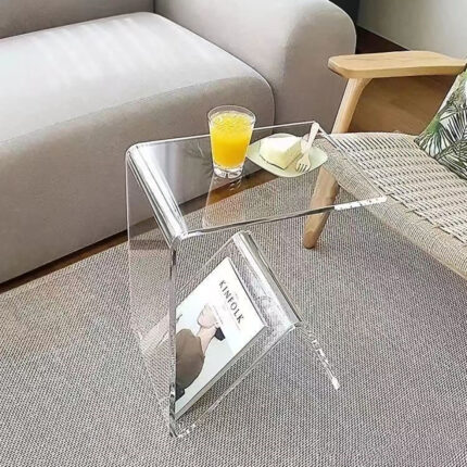 C-shaped End Table with Storage Transparent Acrylic Small Space Side Table