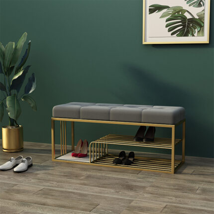 Velvet Upholstered Entryway Bench with Storage Bed Bench in Gray