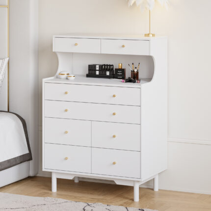 Modern White Bedroom Dresser with 8 Drawers Buffet Chest Cabinet with Storage