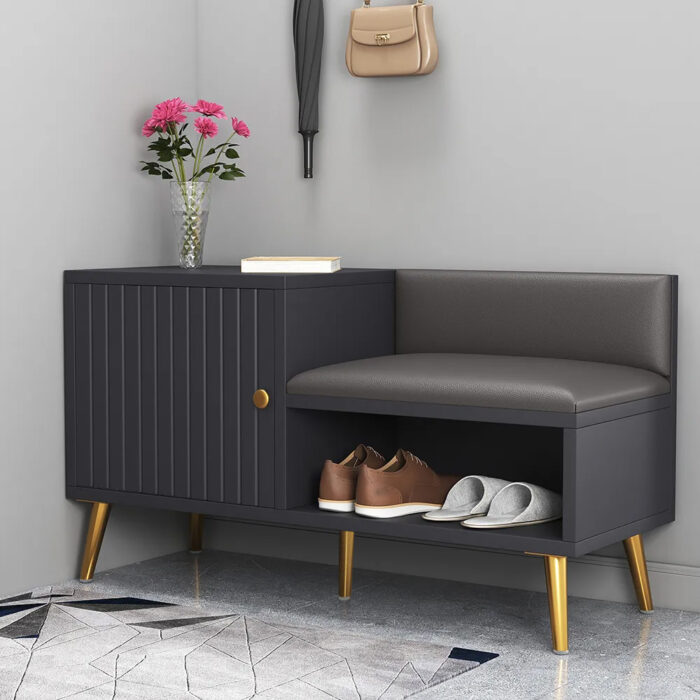 Yellar Gray Modern Shoe Rack Bench Entryway Storage Bench Cabinet with Door